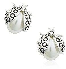 Crystalline Azuria Women Girls 18ct White Gold Plated Simulated White Pearls Ladybugs Stud Earrings