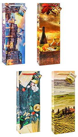 TSI Geschenktüten TOSKANA & VENEDIG, 12er Packung, Größe: Flasche (HxBxT 36 x 12 x 8 cm), Art. Nr. 82280