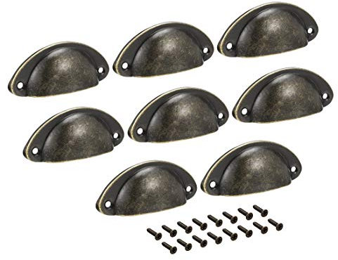 Sourcingmap Cup Pulls, Carbon Steel Shell Pull Handles Antique Brass for Dresser Kitchen Cabinet Drawer, 3.19 Length 1.38 Width,8 Pack