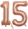 2 Luftballons Zahl 15, Nummer 15 Luftballon Rosegold Mädchen,40 Aufblasbar Helium Folienballon Roségold Ballons Figuren,Riesen ballon für Geburtstag Party Dekoration, Abschlussball (xxxl 100cm)