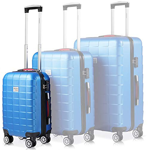 MONZANA® Koffer Handgepäck Trolley mit TSA Schloss Zwillingsrollen Teleskopgriff Standfüße Größe M Blau Reisekoffer Rollkoffer