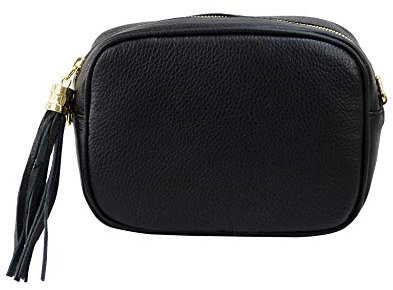 SH Leder Echtleder Umhängetasche mittel kleine Tasche Abendtasche Clutch Crossbody Bag Messenger Handtasche mit Reißverschluss 21x15cm Chiara G209 (Schwarz)