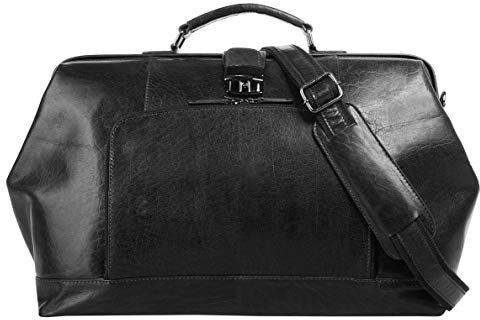 X-ZONE Doktortasche Echt Leder Herren | Vintage Arzttasche mit Maulbügel | Retro Weekender | Business Handgepäck mit Steckschloss | 020514