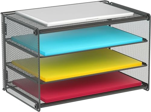 Samstar Paper Letter Tray, 3 Tier Desk File Organiser Paper Sorter Letter Shelf Rack, Mesh Made,Black ...