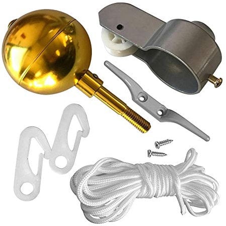 Fahnenmast Zubehör Kit, Fahnenmast-Teilereparatur-Set, für Gartendeko, Reparaturset, goldfarbene Kugelklammer, runde Form, Heimseil, Seilrolle, Wie abgebildet, Free Size