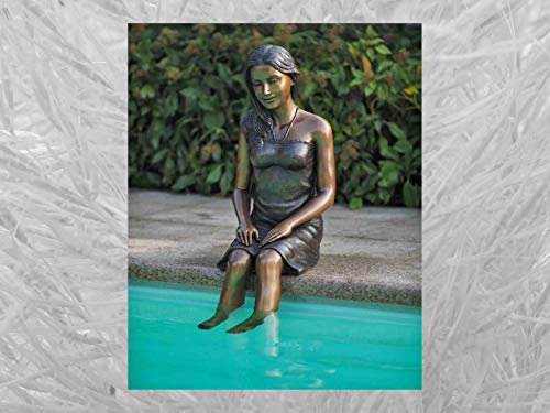 IDYL Bronze-Skulptur Sitzendes Mädchen | 95x30x43 cm | Klassische Bronze-Figur handgefertigt | Gartenskulptur oder Wohnbereich-Dekoration | Hochwertiges Kunsthandwerk | Wetterfest