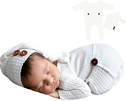 Winmany Traje de punto de ganchillo para fotografía de bebé, accesorios de disfraz para recién nacido, accesorios de disfraz para 0-2 meses, Blanco, 0-2 meses