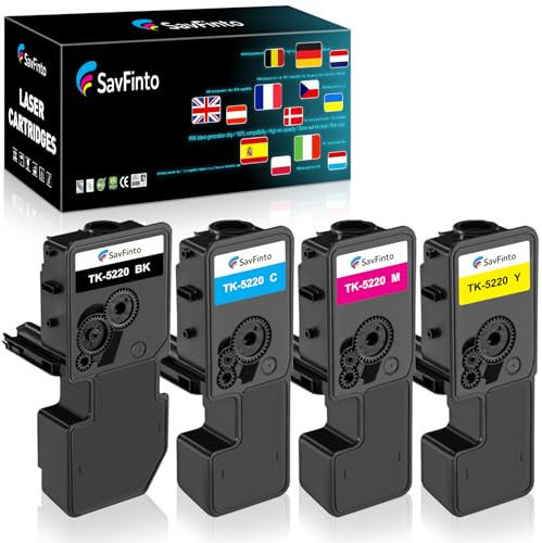 SavFinto TK-5220 Toner Kompatibel für Kyocera ECOSYS M5521cdw Ersatz für Kyocera TK5220 TK 5220 für Kyocera ECOSYS P5021cdn P5021cdw M5521cdn M5521cdw (1 Schwarz, 1 Cyan, 1 Magenta, 1 Gelb)