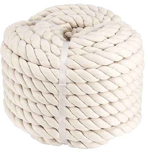 TAIJEUK 1 Inch x 50 Feet Natural Twisted Cotton Rope, Tug of War Rope, Cotton Craft Rope for Crafts, Hammock, Outdoor Sports, Wedding, Home Decoration