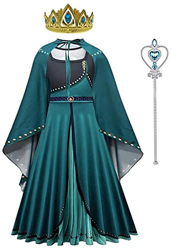Lito Angels Reine des Neiges Deguisement Robe de Princesse Anna avec Cape at Accessoires pour Enfant Filles, Taille 11-12 ans, Vert, Manche Longue (étiquette en tissu 150)