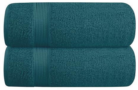 GLAMBURG Baumwolle 2er-Pack Oversized Badetuch-Set 70 x 140 cm, große Badetücher, Ultra saugfähig, kompakt, schnell trocknend und leicht, Blaugrün