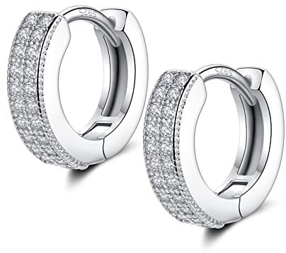 Kleine Silber Creolen Ohrringe für Damen Herren | 925 Sterling Silber Post Doppel-Reihe 5A Zirkonia Huggie Creolen Knorpel Helix Ohrringe, Piercings Schmuck (8mm)
