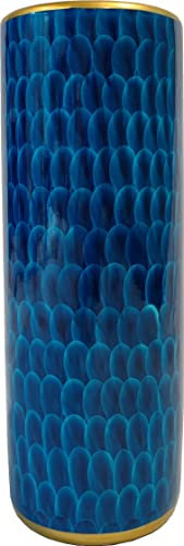 LANDCHY Luxuriöser Schirmständer, Halter, Schirm, Eimer, Regenschirm, Fass, handbemalte Feder, Porzellan, Keramik, Bodenvase, Eingangsbereich, Veranda, Innenbereich, 61 cm hoch, Pfauenblau