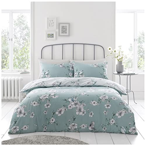 GC GAVENO CAVAILIA Rose Floral Duck Egg Bedding Flowers, Botanical Vintage Duvet Cover Set, Reversible King Size Quilt Sets
