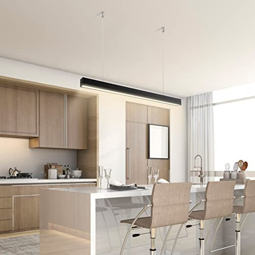 Zewanny LED Hängelampe,Esstisch Kücheninsel Hängeleuchte,Moderne Büro Pendelleuchte Höhenverstellbar Lineare Pendellampe,107CM 36W 4000K Natural Licht Aluminium,Decke Lichter für Wohnzimmer Küche