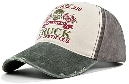 YULOONG Trucker Cap Vintage Baseball Cap Washed Denim Skull Pattern Verstellbarer Outdoor Sonnenhut 100% Baumwolle für Herren Damen E