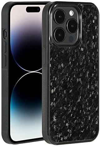 Molzar Grip Series iPhone 14 Pro Hülle mit echter geschmiedeter Kohlefaser, integrierte Metallplatte für magnetische Halterung, kompatibel mit iPhone 14 Pro, schwarz/geschmiedet