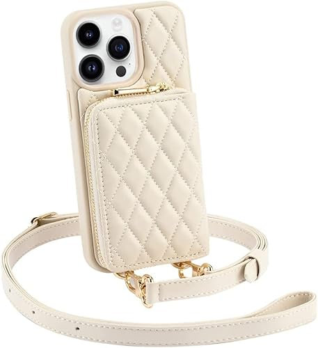 CUSTYPE für iPhone 12 Pro Max Hülle PU-Leder Handyhülle für iPhone 12 Pro Max mit Geldbörse Hülle für iPhone 12 Pro Max mit Band und Kartenfach, Handykette Hülle für iPhone 12 Pro Max Beige 6,7”