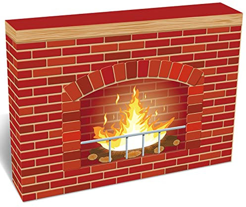 Weihnachts-Kamin aus Wellpappe, roter Ziegelstein, künstlicher Kamin, Hintergrund, künstliche Feuer, Flamme, Karton, 3D-Lagerfeuer, künstlicher Tafelaufsatz für Weihnachtsfeier,