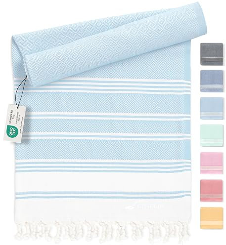 Fit-Flip Hamamtuch aus 100% Baumwolle – saugfähig und schnelltrocknend – türkisches Saunatuch, Strandtuch, Duschtuch, Badetuch, Yogatuch – Ice Blue – 100x200cm Diamond