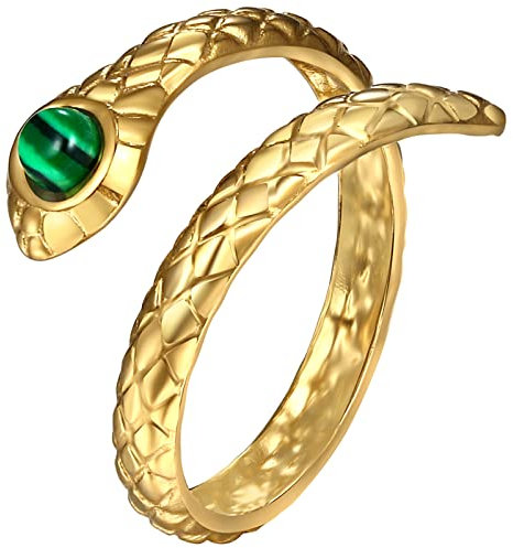 JewelryWe Schmuck Schlangen Ring Damen Schlangenring mit Kristalle Verstellbarer Offener Ring Geschenk für Frau Mädchen Gold