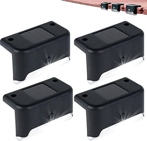 ulapithi Lampe Solaire d'Escalier de Pont Lampes Solaires Extérieur, 4 PCS Extérieur LED à Énergie Solaire, Clôture Imperméable Coquille Noire Lumière Blanche
