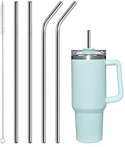 AUAUY 4PCS Pailles en Stainless Steel Réutilisables, Paille Stainless Steel avec Brosse de Nettoyage Compatible avec la Tasse de Voyage Stanley Adventure Quencher de 1182ML