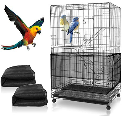 2 Stück Extra Groß Vogelkäfig Abdeckung, Einstellbar Atmungsaktives Mesh, Vogelkäfig Samenfänger Vogelkäfig Schutznetz Mesh Rock, Schwarz Käfigabdeckung Schutznetz Für Vogelkäfig (300*40cm)