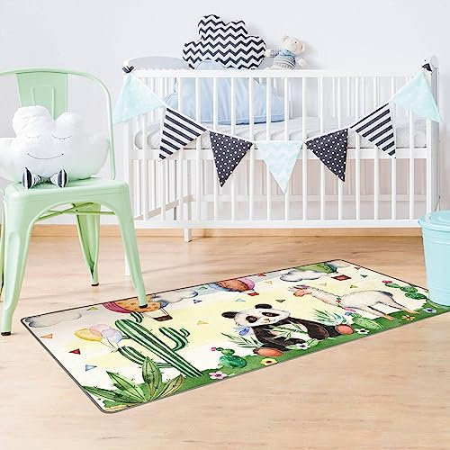 Bilderwelten Kinderteppich Panda und Lama Aquarell Rutschfester Spielteppich Kinderzimmer Teppich 100x200 cm