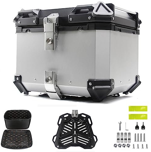 NUACOS Topcase für Roller, Topcase Motorrad, Wasserdicht Motorrad Top Box, Aluminium Motorradkoffer Topcase mit Sicherheitsschloss zur Aufbewahrung von Helmgepäck,Weiß,100L