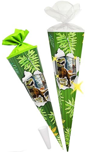 alles-meine.de GmbH 3D Bewegungs - Effekt ! - Schultüte - Dinosaurier - Tyrannosaurus Rex - 85 cm - rund - Tüllabschluß - Zuckertüte - mit/ohne Kunststoff Spitze - kompatibel m..