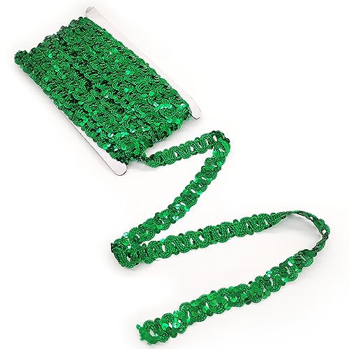 Hayaww 13 m×15 mm Zierband Glitzer Glänzendes Zierband Pailletten Bänder Trim Paillette Band Borten Band Glitzer Borte Geflochten Für Diy Nähen Handwerk Kleidung Kleid Dekoration (Grün)