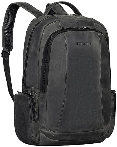 STILORD Waldo Leder-Rucksack mit vielen Fächern und Laptopfach 17,3 Zoll Damen und Herren grau Echtleder ideal für Reisen Arbeit Business und als Tagesrucksack
