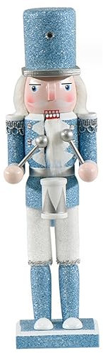 Casse-Noisette Décor De Noël Soldat Casse-Noisette En Bois Tambourin Blanc Et Bleu Figurines De Casse-Noisette De Noël Traditionnelles Mignonnes Pour Décorations De Noël Ornement De Table Style 1