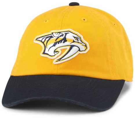 AMERICAN NEEDLE Blue Line Collection Baseballmütze NHL National Hockey League Team verstellbarer Schnallenriemen Dad Cap, Nashville Predators (Gold/Marineblau), Einheitsgr��e