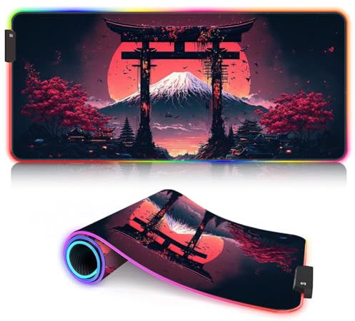 Mount Fuji Tapis Souris Jeu RGB Grand Tapis Souris LED étendu XXL 7 Modes Multicolores et 4 Modes d'effet Tapis Souris pour MacBook PC Essuyable 15,7 x 35,4 Pouces