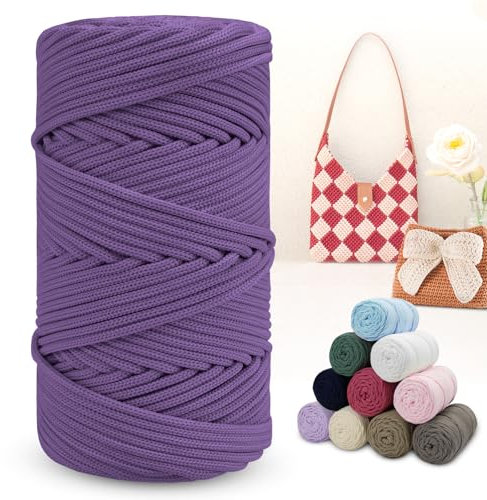 LEREATI Polyester Garn 150m Makramee Garn 4mm Geflochten Polyester-Seil Farbig Häkelgarn, Macrame Cord 4mm für Häkeltasche Umhängetasche Handtasche Geschenk Strickwaren (Mittelviolett)