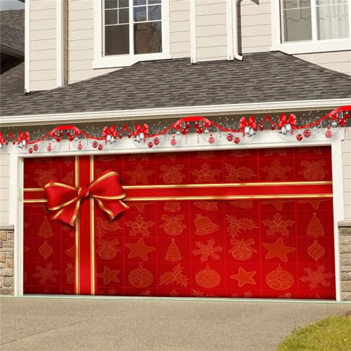 Chickwin Weihnachten Urlaub Garagentor Banner Abdeckung, Große Größe Xmas Frohe Weihnachten Weihnachtskugeln Dekorationen für Happy New Year Outdoor Hintergrund (180x400cm,Rot)