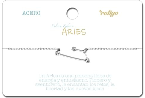 cotigo, Armband mit Sternzeichen, Edelstahl, Horoskop mit Zirkonia, Sternzeichen, Schmuck, Astrologie für Damen, 12 Stück, 19 cm, Edelstahl