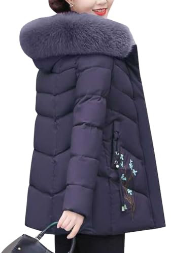 ORANDESIGNE Cappotto Invernale Donna Piumino Giacca Lungo Giubbino con Pelliccia Cappuccio Piumino Cappotti Eleganti Caldo Parka Outwear Trench Giubbotto con Zip e Tasche H Viola XS