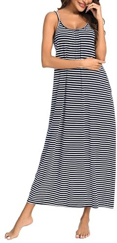 Uniexcosm Long Nightdress with Pockets Sleeveless Cotton Nighties for Women Baggy Ladies Nightshirts Full Slip Spaghetti Strap Sexy Negligees Loose Fit Nightgown Nightwear S-XXL