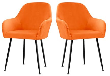 LIFEDX Stuhlhusse Stuhlbezug Samt Stretch 2er/4er/6er Set, Gebogen Stuhlbezüge Rückenlehne mit Armlehne Abnehmbar, Stuhlüberzug Esszimmerstühle Modern Bürostuhl Bezug Stuhl Beschützer-Orange||2PCS