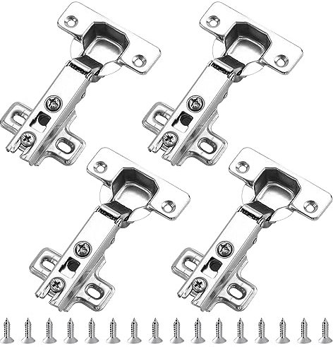 4er Pack Küchenschrankscharniere Öffnungswinkel 105° mit hydraulischer Feder, Schranktürscharniere mit 16 Schrauben Eckanschlag Scharnier Topfbohrung Abstand 48 mm für Küchenschrank, Badezimmertür