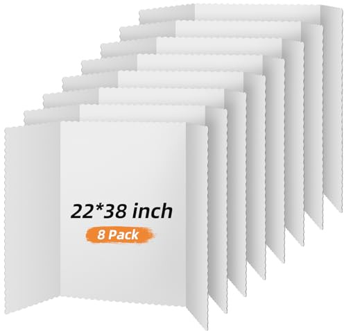 Henoyso 8 Stück 55,9 x 96,5 cm weiße dreifach gefaltete Postertafel, groß, dreifach gefaltete Präsentation, weiße Anzeigetafel, faltbarer Karton für Wissenschaft, Messe, Schule, Geschäft, Ausstellung