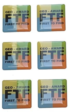 geo-versand 6 x FTF Sticker - 3D Gel - Dooming Aufkleber 3 cm Erstfinder First to Find 1st