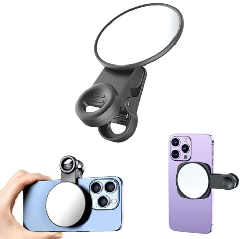 Wondsea Miroir à selfie pour appareil photo arrière de téléphone portable, clip de réflexion pour selfie, miroir de téléphone portable, pour téléphone portable réglable (noir)
