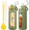 HYDRAGLAZIC 600ml Glass Water Bottle with Straw Reusable Water Bottle with Non-Slip Silicone Sleeve Wide Mouth Leak-Proof for Coffee, Tea and Water,BPA-free, Dishwasher Safe,Army Green