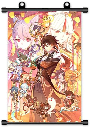IFHDO Gensshhin Impaact Poster, Poster en Rouleau, Wall Scroll Manga à Dérouler en Tissu Décoration Murale Peinture à Suspendre pour Motif Salon Oeuvre 40 x 60 CM
