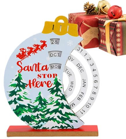 Misaakoeq Weihnachtskalender, Glocken-Countdown-Schild, Dekoration, Holzblock-Kalender für Schreibtisch, Glocke, , Monat, Woche, Datumsanzeige, manueller drehbarer Kalender