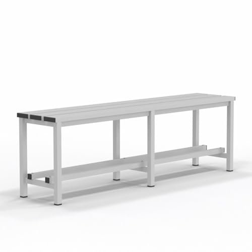 Spacio Banco Metálico Norrköping Estilo nórdico para Uso Profesional o en hogar, para vestuarios, habitación, decoración Incluso Exterior. Bancada para Personas en Acero Blanco. (1,5 Metros)